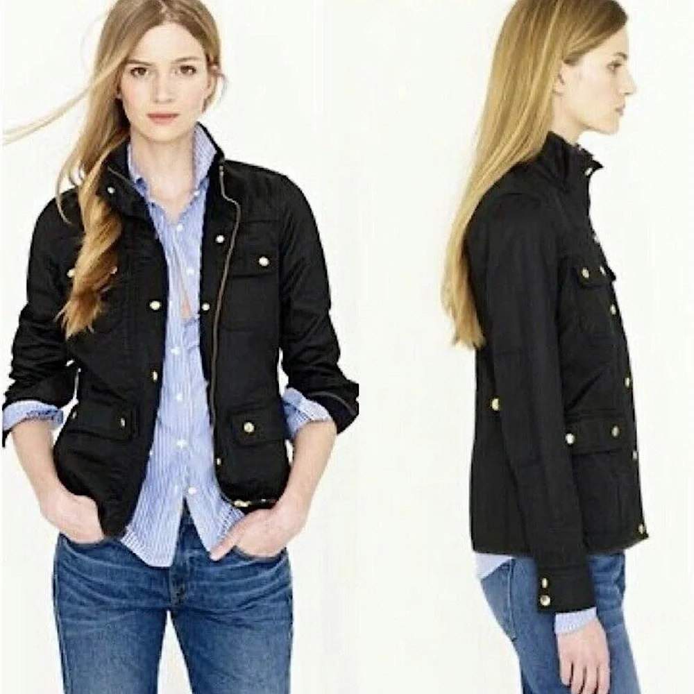J. Crew Utility Safari Resin-Coated Jacket Black Size S